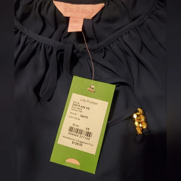 Lilly Pulitzer Navy Blue Blouse with Ruffle Hem - Picture 4 of 4
